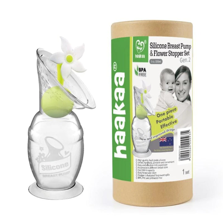 Haakaa 150ml Silicone Breast Pump & Flower Stopper Pack